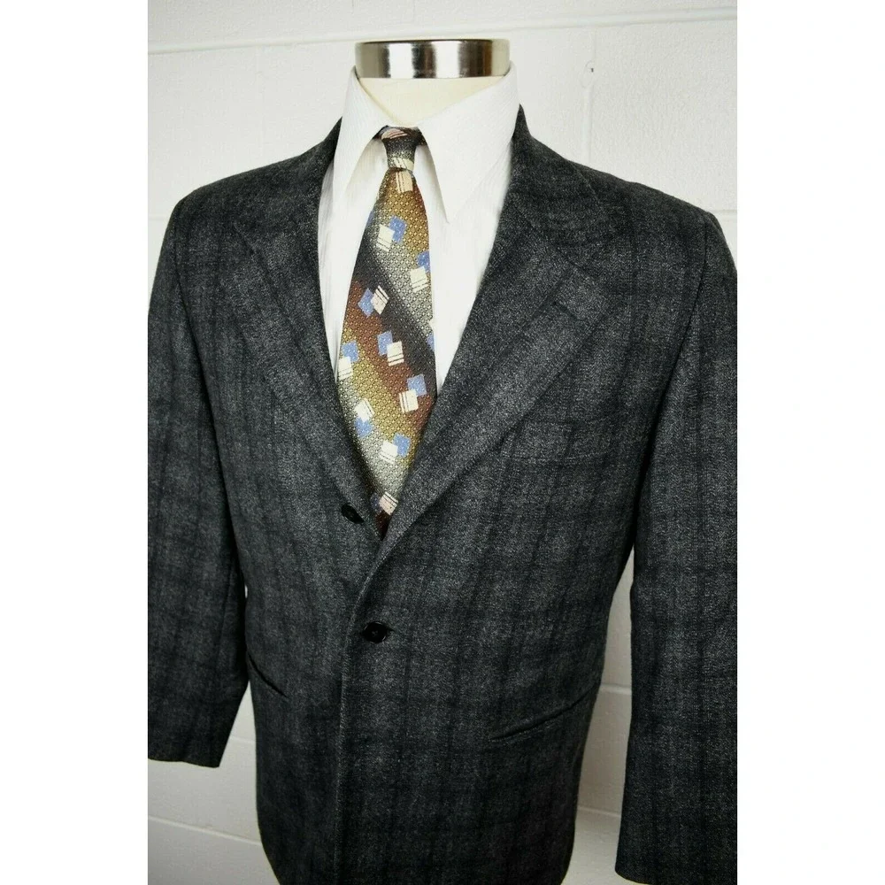 Mens Agnis B Homme Gray Windowpane‎ Sport Coat Jacket Lambswool Angora 42